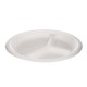Farfurie Alba cu 3 Compartimente din Trestie de Zahar, Diametru 25 cm, 50 Buc/Set, Farfurie cu 3 Compartimente pentru Meniu, Farfurie Rotunda de Unica Folosinta, Farfurii Compartimentate Biodegradabile, Farfurie cu 3 Compartimente pentru Fast- Food