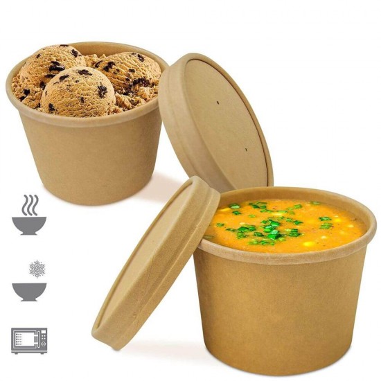 Bol din Carton 16 OZ pentru Supa, Capacitate 473 ml, 50 Buc/Set, Boluri din Carton Natur pentru Supa, Bol din Carton pentru Paste, Boluri din Carton de Unica Folosinta, Boluri din Carton pentru Inghetata, Boluri din Carton pentru Catering