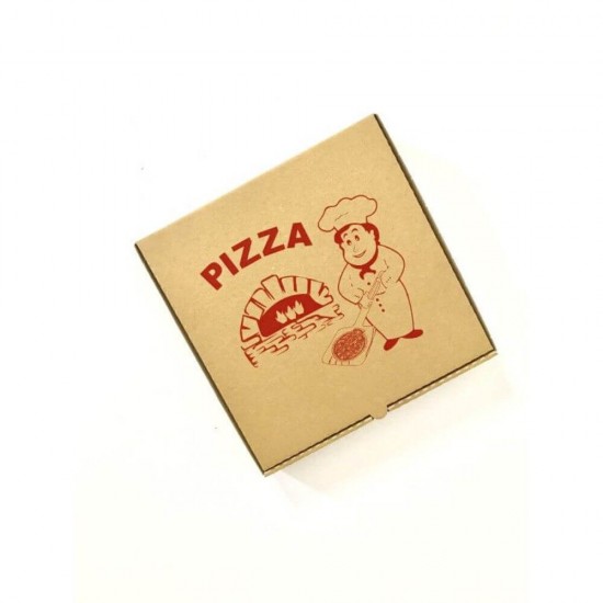 Cutii Pizza Natur Personalizate, 28x28x3.5 cm, Tipar 1 Culoare, Carton Microondulat Natur, Cutie Personalizata pentru Pizza, Cutii Personalizate pentru Pizza - Ambalaje Personalizate