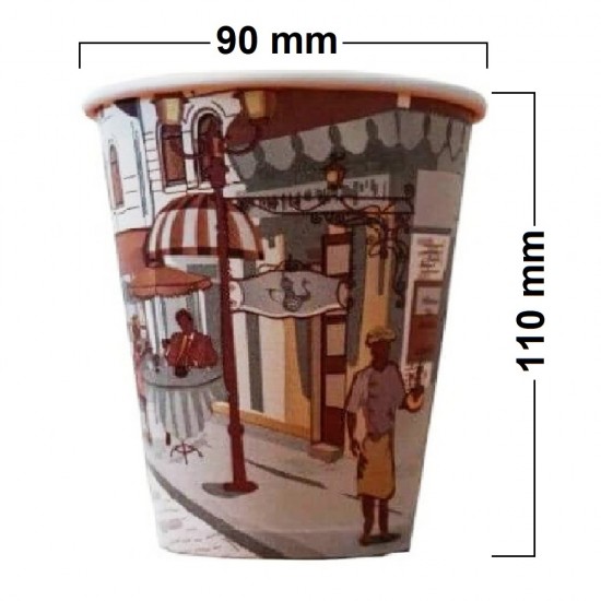 Pahare din Carton 14 Oz Model City Life (400 ml), 100 Buc/Bax - Pentru Bauturi Calde sau Reci