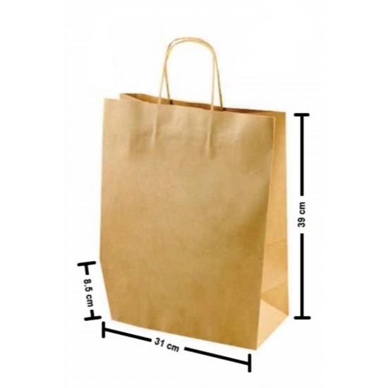 Sacose din Hartie Kraft Natur, 31x8.5x39 cm, 50 Buc/Set, Pungi si Plase din Hartie