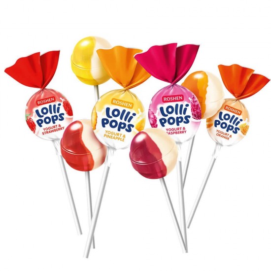 Acadele cu Gust de Iaurt si Fructe Roshen Lolli Pops, 920g, Acadele, Acadele cu Gust de Iaurt, Acadele cu Aroma, Acadele Roshen, Acadele Colorate, Acadele pe Bat, Acadele pe Bat Roshen 
