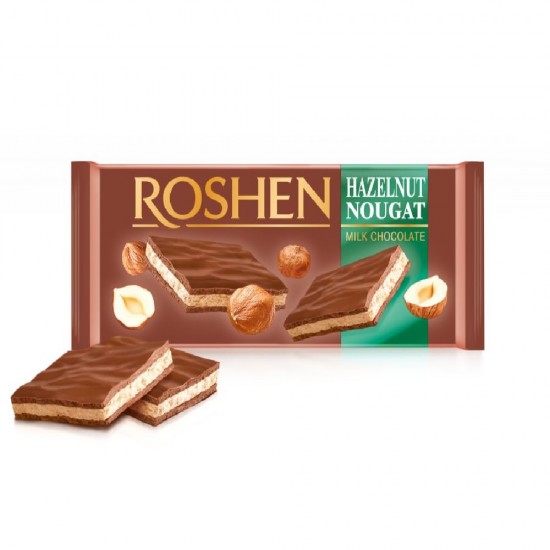 Ciocolata Roshen Nougat, cu Umplutura de Alune, 90 g, Ciocolata Nougat, Ciocolata cu Umplutura de Alune, Ciocolata Roshen, Ciocolata Roshen Nougat cu Umplutura de Alune, Roshen Nougat, Ciocolata Desert