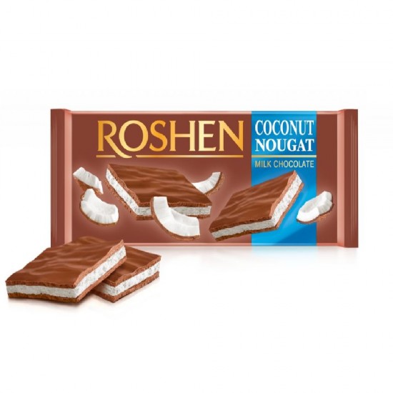 Ciocolata Roshen Nougat, cu Umplutura de Cocos, 90 g, Ciocolata Nougat, Ciocolata cu Umplutura de Cocos, Ciocolata Roshen, Ciocolata Roshen Nougat cu Umplutura de Cocos, Roshen Nougat, Ciocolata Desert