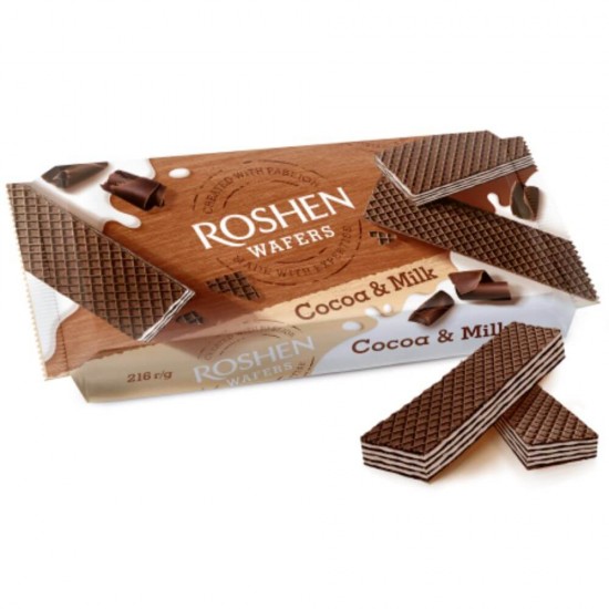 Napolitane Roshen, 216 g, Crema Cacao si Lapte, Napolitane, Roshen Cocoa and Milk  Napolitane Cacao, Napolitane Roshen Cacao si Lapte 216 g, Dulciuri, Napolitane cu Crema Lapte, Napolitane Umplutura Cacao, Roshen Cocoa and Milk Napolitane Cacao si Lapte