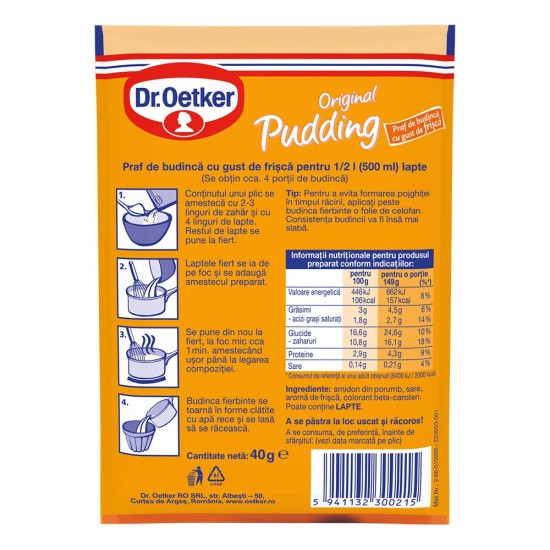 Praf de Budinca cu Gust de Frisca Dr. Oetker, 40 g, Praf pentru Budinca, Mix pentru Budinca, Mix de Budinca, Budinca Instant, Budinca de Frisca, Amestec pentru Budinca, Budinca Dr Oetker, Praf Budinca de Frisca