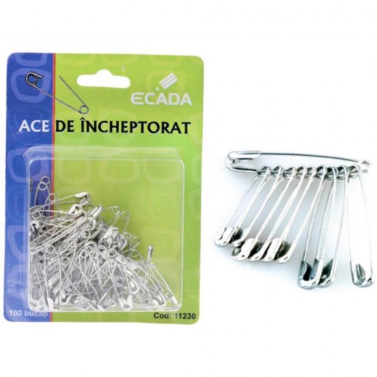 Set 100 Ace Metalice de Siguranta ECADA, 3 cm, Ace Nichelate de Siguranta, Ace de Incheptorat, Set Ace de Siguranta, Bolduri de Siguranta, Agrafe de Siguranta, Ace de Prins Hartii, Ace de Siguranta Croitorie