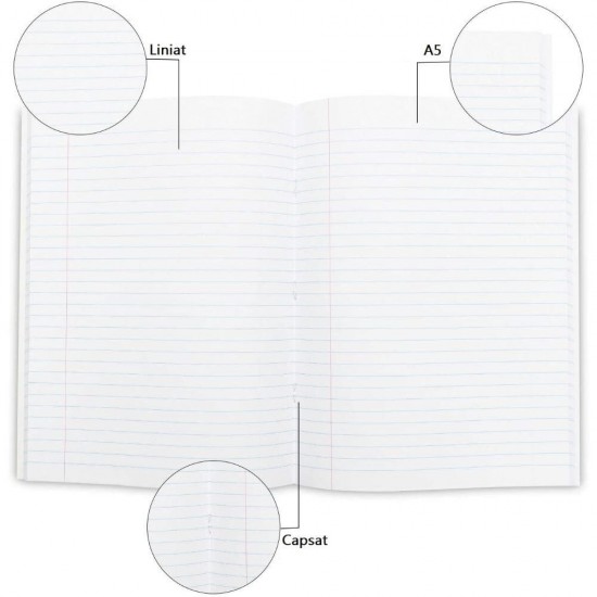 Set 12 Caiete A5 Dictando ECADA, 80 File, 60 g/m², Coperta Policroma, Caiet Romana, Caiete Romana, Caiet Mic Dictando, Caiete Mici, Caiete Dictando A5, Caiete Dicatando Mici, Caiet cu Linii