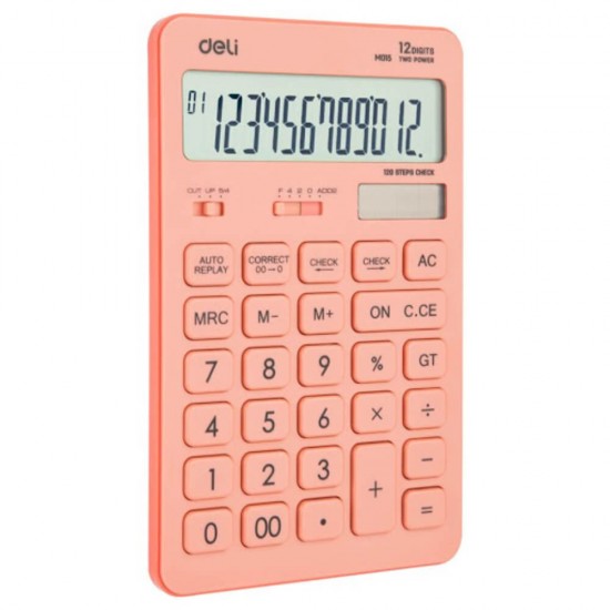 Calculator de Birou Deli 1541, 12 Digits, Roz Pastel, Functie de Verificare si Corectie, Alimentare Dubla, Calculator Birou, Calculator de Birou, Calculatir Birou 12 Digits, Calculator Birou cu Verificare si Corectie, Calculator Birou Deli 