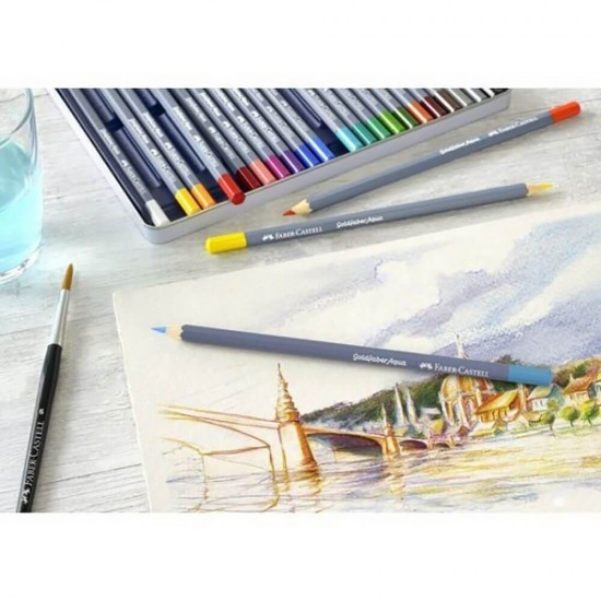 Set 48 Creioane Colorate Acuarela Faber-Castell Goldfaber Aqua, Diverse Culori, Creioane Acuarela Faber Castell Goldfaber Aqua, Creioane Colorate, Creioane Set, Set Creioane Colorate, Creion Colorat, Creioane Scoala, Creioane Acuarela pentru Desen