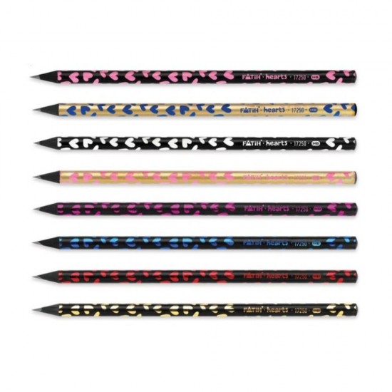 Set 72 Creioane Grafit Fatih Hearts, Mina HB, Corp Rotund de Lemn Negru, Creioane HB din Lemn Negru, Set Creioane Grafit HB, Creion HB, Seturi Creioane Grafit pentru Scoala, Creion HB Grafit, Creioane pentru Schite si Grafica, Creioane Desen Tehnic