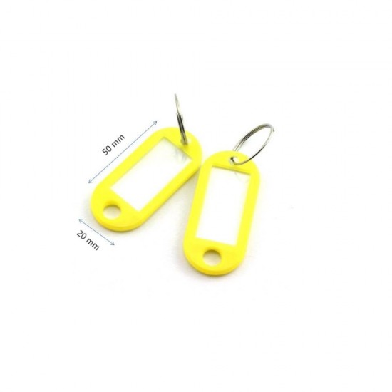 Breloc cu Eticheta pentru Chei, 50x20 mm, 100 Buc/Set, Galben, Tag pentru Chei, Breloc din Plastic pentru Chei