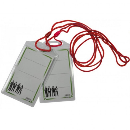 Set 100 Ecusoane Verticale din Plastic cu Snur Rosu Ecada, 75x104 mm, Hartie 61x98 mm, Ecusoane cu Snur, Set Ecusoane, Ecuson Birou, Ecuson cu Snur, Set Ecusoane cu Snur, Ecuson Vertical