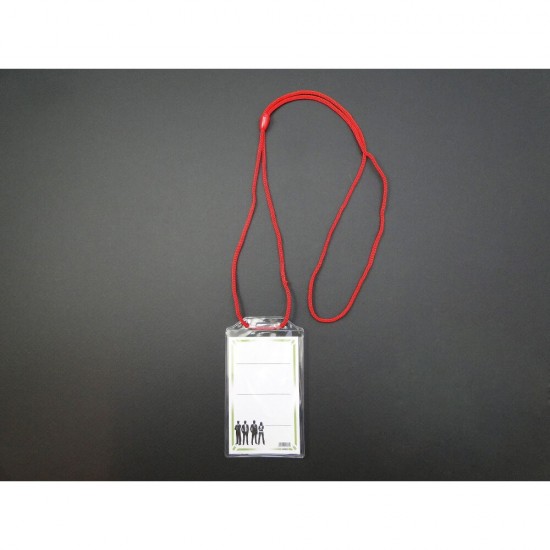 Set 100 Ecusoane Verticale din Plastic cu Snur Rosu Ecada, 75x104 mm, Hartie 61x98 mm, Ecusoane cu Snur, Set Ecusoane, Ecuson Birou, Ecuson cu Snur, Set Ecusoane cu Snur, Ecuson Vertical