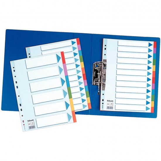 Separatoare cu Index din Carton Esselte Standard, A4, 10 Coli/Set, Taste Laminate, Multicolor, Separator Index, Separatoare Carton Index, Separatoare Esselte, Separatoare Esselte Standard, Separatoare Index Multicolor, Despartitoare din Carton 