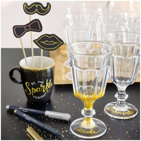 Marker Argintiu Permanent Faber-Castell Metallics Marker, Varf Rotund 1-5 mm, Markere Permanente Faber Castell, Marker Argintiu Desen Sticla si Plastic, Marker Personalizare Obiecte Sticla si Plastic, Markere Desenat Obiecte Metal si Lemn