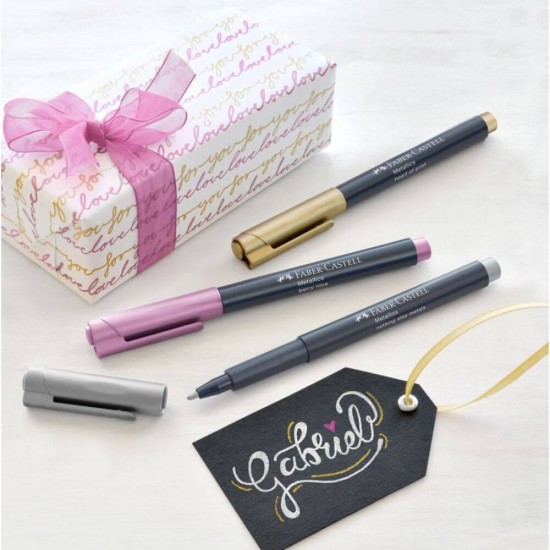 Marker Argintiu Permanent Faber-Castell Metallics Marker, Varf Rotund 1-5 mm, Markere Permanente Faber Castell, Marker Argintiu Desen Sticla si Plastic, Marker Personalizare Obiecte Sticla si Plastic, Markere Desenat Obiecte Metal si Lemn