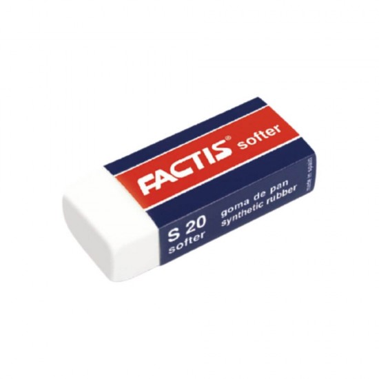 Set 20 Radiere Dreptunghiulare FACTIS Softer, Cauciuc Sintetic, Culoare Alba, Radiera Alba, Radiere Albe, Radiere Ovale, Radiere din Cauciuc, Radiere si Gume de Sters, Set Radiere, Set Gume de Sters, Radiere FACTIS, Rechizite Scolare