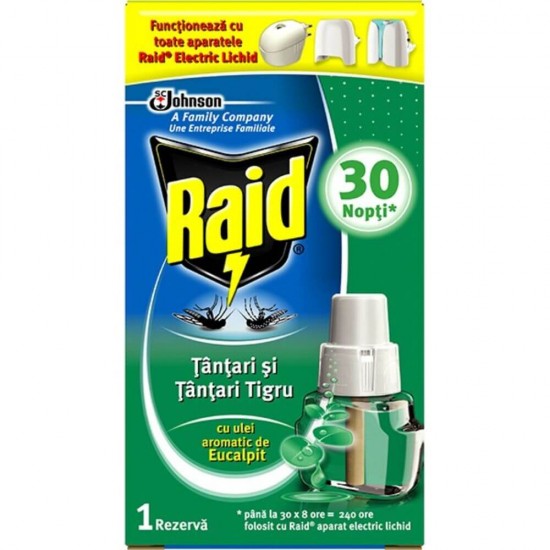 Rezerva Lichid Anti-Tantari pentru Aparat Electric Raid, 21 ml, Parfum Eucalipt, Impotriva Tantarilor, Insecticid, Rezerva Lichida Aparat Anti Tantari, Rezerve Lichide Aparate Raid Impotriva Tantarilor, Solutii Raid Impotriva Tantarilor