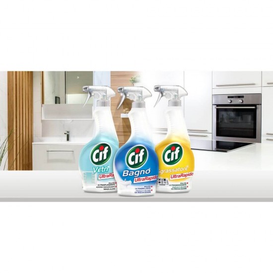Solutie Curatare CIF Bagno Ultra Rapid, Tip Spray, 500 ml, Ideal pentru Baie, Degresant cu Pulverizator, Degresant pentru Casa, Solutie Spalat Toate Suprafetele Baie, Solutii si Produse de Curatenie, Produse de Curatenie CIF, Degresant Curatare Baie