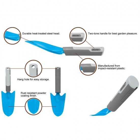 Plantator cu Lopata Mare AQUACRAFT, 16x8.2 cm, Lopata pentru Sapat, Plantator pentru Gradina, Plantator pentru Pamant Argilos, Plantator cu Maner Ergonomic, Plantator de Gradina cu Lopata Mare, Plantator Sapat Soluri