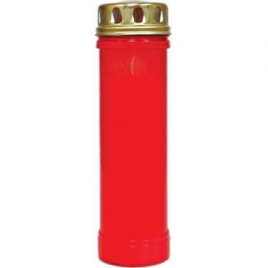 Candela Parafina cu Capac, Timp Ardere 120 h, 243x72 mm, Culoare Rosie, Lumanare Candela, Lumanari si Candele Tip 60, Candele din Parafina, Candele pentru Exterior, Candele pentru Sarbatori, Candele cu Capac, Candela cu Capac Metalic