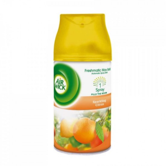 AIR WICK Rezerva Spray Odorizant Freshmatic Citrus, 250ml, Parfum de Citrice, Spray tip Aerosol, Odorizant Camera, Odorizant Parfumat, Rezerva Pafrumata pentru Aparat Freshmatic, Spray Odorizant Citrice, Rezerva Spray Odorizant