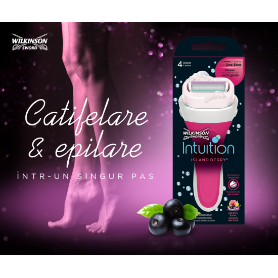Aparat de Epilat Wilkinson Intuition Island Berry, 1 Buc/Set, Aparat de Epilat, 4 Lame, Wilkinson Intuition Island Berry Femei, Aparat de Epilat pentru Femei