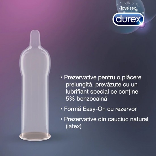 Prezervative DUREX Extended Pleasure 3 Buc, Prezervative din Latex, Prezervative Fara Aroma, Prezervative Transparente, Prezervative Lubrifiate, Prezervative DUREX