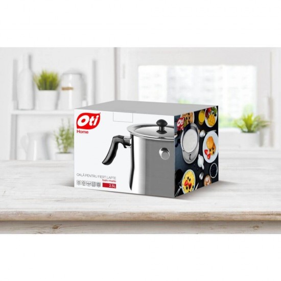Oala Bain-Marie cu Capac pentru Lapte, 2.5 L, 1 Kg, Culoare Gri, Oale Bain-Marie pentru Lapte cu Capac, Oala Bain-Marie pentru Fiert Laptele, Oale cu Capac pentru Fiert Lapte, Vesela pentru Bucatarie
