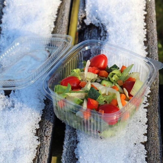 Caserole Capac Atasat, 125x110x60 mm, 100 Buc/Set, 375 ml, Plastic Transparent, Caserole de Unica Folosinta, Caserole cu Capac din Plastic, Caserole din Plastic, Caserole Catering, Caserola cu Capac, Set de Caserole din Plastic