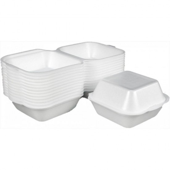 Caserole Hamburger, 134x141x72 mm, 200 Buc/Set, Polistiren Expandat, Culoare Alba, Caserole Polistiren, Caserole Unica Folosinta Hamburgeri, Ambalaje Catering, Cutii Unica Folosinta Hamburgeri, Caserole Fast Food, Caserola Hamburger