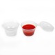 Set 100 Sosiere Capac Atasat, 70 ml, Diametru 28 mm, Plastic Transparent, Sosiere de Unica Folosinta, Sosiere cu Capac din Plastic, Sosiere Mici din Plastic, Sosiere din Plastic, Sosiere Catering, Sosiera cu Capac, Sosiere din Plastic Unica Folosinta