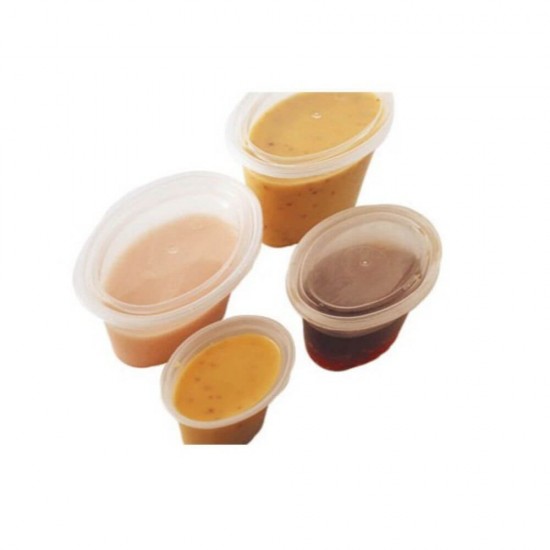 Set 100 Sosiere Plastic cu Capac, 30 ml, Transparent, Sosiere de Unica Folosinta, Sosiere cu Capac din Plastic, Sosiere Mici din Plastic, Sosiere din Plastic, Sosiere Catering, Sosiera cu Capac, Sosiere din Plastic Unica Folosinta