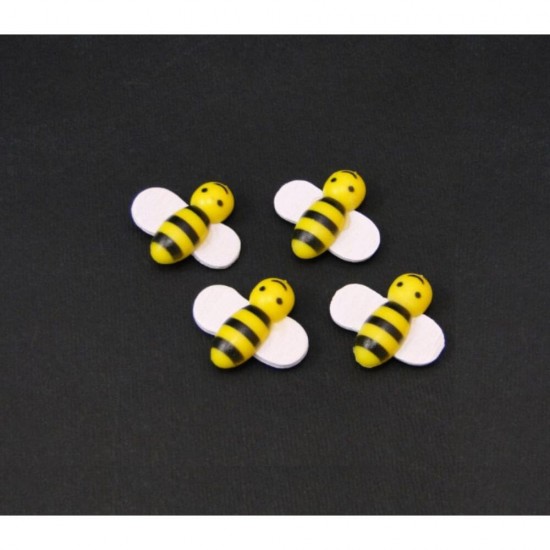Albinute din Lemn Bzz-Bzz DACO, 43x40 mm, 8 Buc/Set,  Galben/Negru, Carlige cu Albinute, Albinute Carlige, Albinute din Lemn Galbene, Cralig din Lemn cu Albina, Carlige din Lemn cu Albina, Accesorii Craft, Accesorii Creatie