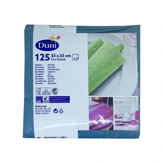 Servetele de Masa Duni Ocean Teal, 125 Buc/Set, 33x33 cm, 3 Straturi, Verde, Servetele de Masa Duni Colorate, Servetele de Masa 3 Straturi, Servetele de Masa Colorate, Duni Ocean Teal Servetele in 3 Straturi