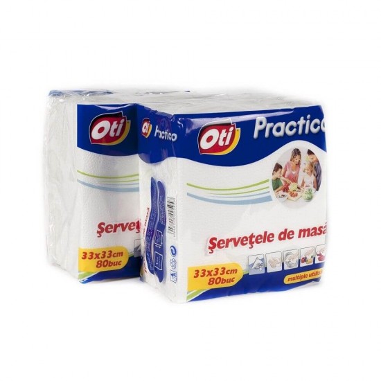 Servetele Masa OTI Practico, 1 Strat, 33x33 cm, 80 Servetele/Set, Culoare Alba, Servetele Albe de Masa, Prosoape de Hartie si Servetele, Servetele Uscate, Servetele de Unica Folosinta, Servetele Uscate de Masa