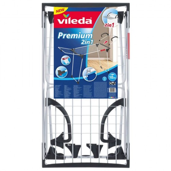 Uscator de Rufe Vileda Premium 2 in 1, 18 m, Otel, Alb si Negru, Uscator Haine, Uscatoare Metal pentru Rufe, Uscator de Intins Rufe, Uscatoare Rufe Vileda, Vileda Uscatoare Haine, Suport pentru Rufe