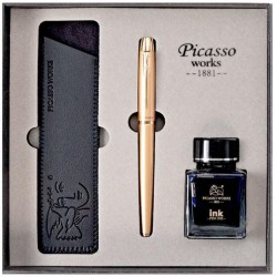 Set Stilou si Calimara de Cerneala Picasso si Etui, Culoare Auriu, Model 9666AU