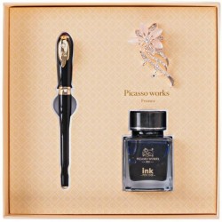 Set Stilou si Calimara de Cerneala Picasso si Brosa, Culoare Negru, Model 986N