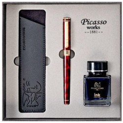 Set Stilou si Calimara de Cerneala Picasso si Etui, Culoare Rosu, Model 9902R