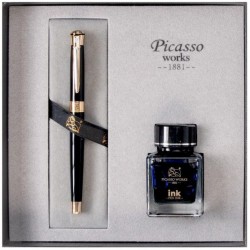 Set Stilou si Calimara de Cerneala Picasso, Culoare Negru, Model 9903N
