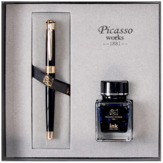 Set Stilou si Calimara de Cerneala Picasso, Culoare Negru, Model 9903N