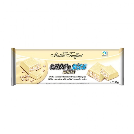 Ciocolata Alba Maitre Truffout cu Lapte si Orez Expandat, Choc N Rice White, 150 g