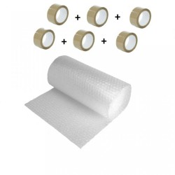 Pachet Folie cu Bule, Dimensiune 60cm x 100m, 60g/m² + 6 Role Scotch in 2 Straturi