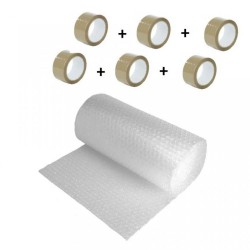 Pachet Folie cu Bule, Dimensiune 60cm x 100m, 90 g/m² + 6 Role Scotch in 3 Straturi