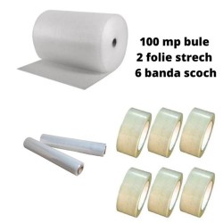 Pachet Folie cu Bule, Dimensiuni 100cm x 100m, 60g/m² + 6 Role Scotch in 2 Straturi