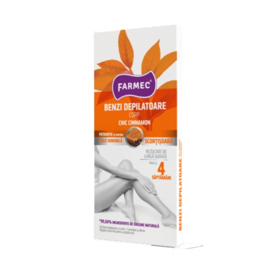 Benzi Depilatoare Farmec pentru Corp Chic Cinnamon, 16 Benzi + 2 Servetele