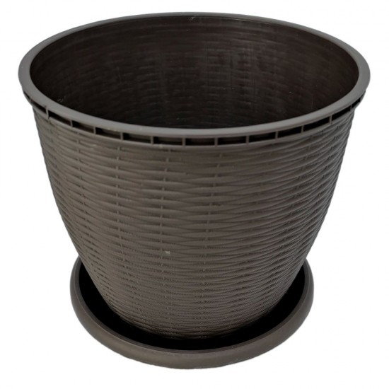 Ghiveci pentru Flori din Plastic, Include Tavita, 2,75 L, Culoare Maro