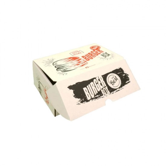 Set 100 Cutii pentru Burger, 180x120x80 mm, cu Separator pentru Cartofi, Carton Alb cu Generic